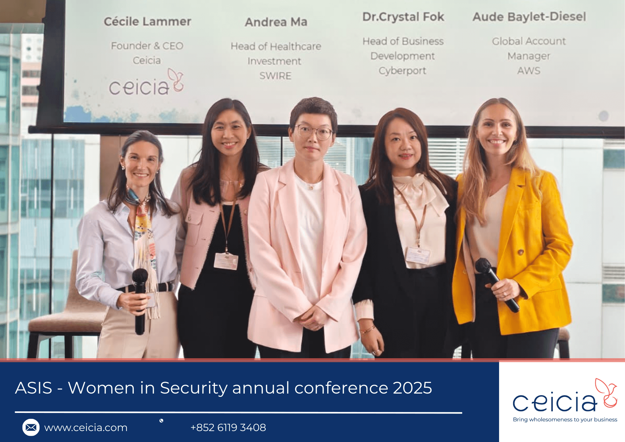 CEO Cecile Lammer, founder of Ceicia corporate training in Hong Kong delivering a public speaking performance about leadership at ASIS women in security event 2025