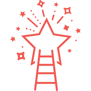 A ladder with a big star at the top with plenty of little stars around